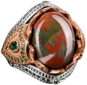 925 Ayar Gümüş Yüzük, Gerçek Doğal Kan Taşı El Yapımı Yüzük, Katı Gümüş Erkek Yüzük - Görsel 1