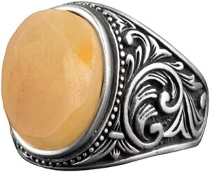 Gerçek Doğal Kehribar Taşlı Yüzük, Minimalist Yüzük, 925 Ayar Gümüş Yüzük Erkekler İçin - Görsel 1