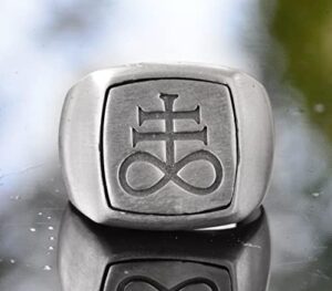 Erkekler için Sterlin Gümüş Lucifer Sembol Yüzüğü - Şeytani Leviathan Haçı Yüzük - Cesur İfade Mücevheri - Görsel 6