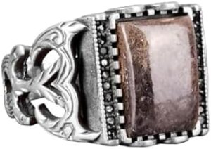 925 Ayar Gümüş Yüzük, Gerçek Doğal Pirit Taşı Yüzük, Kare Şekilli Pirit Yüzük - Görsel 1