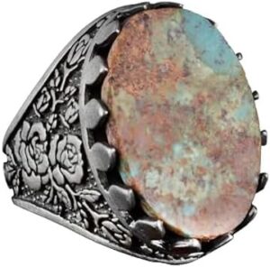 925 Ayar Gümüş Yüzük, Doğal Arizona Turkuaz Taşlı Yüzük - Görsel 1