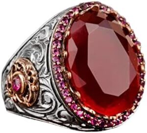 925 Ayar Gümüş Erkek Yüzük, Oluşturulmuş Paraiba Turmalin Taşı ile - Görsel 1