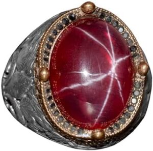 925 Ayar Gümüş Erkek Yüzük – Yıldız Yakut (Star Ruby) Taşlı Özgün El Yapımı Model - Görsel 1