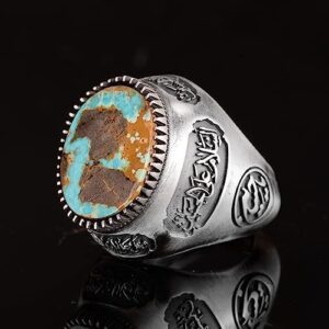 Gerçek Doğal Arizona Turkuaz Taş Yüzük, Erkek Yüzüğü, 925 Ayar Gümüş Yüzük - Görsel 4