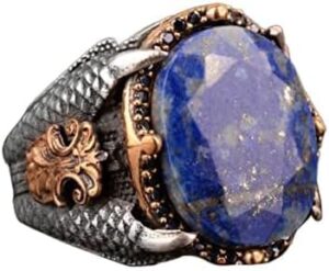 Sodalit Doğal Taş, 925 Ayar Gümüş Erkek Yüzük, Gümüş Erkek Aksesuarları, Erkek Yüzük Tasarımı, Mavi - Görsel 1