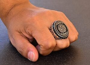 İslamik Gümüş Erkek Yüzük - Şık Müslüman Sembol Yüzük - Geleneksel Zanaatkarlık - Görsel 4