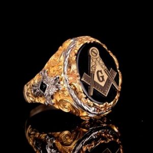 Usta Masonik Yüzük - 925 Ayar Gümüş, Altın Kaplama Siyah Obsidan, Mason Sembolü, Kelt Tasarımı Spiritüel Erkek Takısı (Özel) - Görsel 6