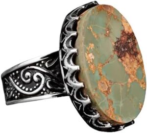 Gerçek Doğal Arizona Turkuaz Taş Yüzük, Büyük Taş Yüzük, 925 Ayar Gümüş Yüzük Erkekler İçin - Görsel 1