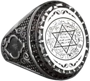 925 Ayar Gümüş İslami Erkek Yüzük - Süleyman Mühürü Oymalı Yüzük - El Yapımı Vintage Büyük Yüzük - Görsel 1