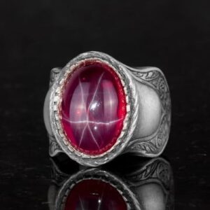 Doğal Star Ruby Taşlı Yüzük | 925 Ayar Gümüş | Farklı Tasarım - Görsel 4
