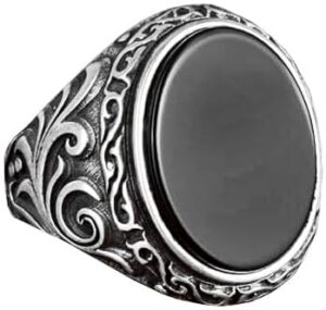 925 Ayar Gümüş Erkek Yüzük Doğal Siyah Oniks Taşı ile - Görsel 1