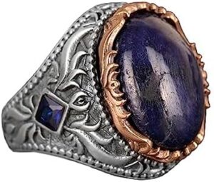 El Yapımı Sterlin Gümüş Erkek Yüzük | Gerçek Doğal Cabochon Safir Taşı | Şık ve Zamansız Tasarım - Görsel 1