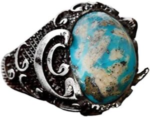 Gerçek Arizona Turkuaz Taş Yüzük - 11.95 Karat Yüzük - İslami Yüzük - Gümüş Yüzük - Görsel 1