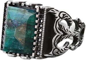 Gerçek Doğal Zümrüt Taşlı, Ayar Gümüş Erkek Yüzük, 10842628383, Yeşil - Görsel 1