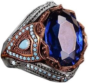 925 Ayar Gümüş Erkek Yüzük, Yapay Mavi Safir, Tarzı Türk Tasarımı - Görsel 1