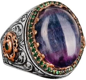 Kral Yüzük, Gerçek Doğal Florit Taşlı Yüzük, 925 Ayar Gümüş Yüzük - Görsel 1