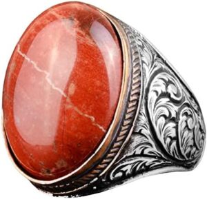 Gerçek Doğal Kan Taşı Yüzük, Büyük Yüzük, 925 Ayar Gümüş Yüzük - Görsel 1