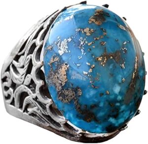 Doğal Arizona Turkuaz Taş Yüzük, 925 Ayar Gümüş Büyük Erkek Yüzük (Model-1) - Görsel 1