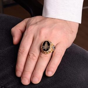 Usta Masonik Yüzük - 925 Ayar Gümüş, Altın Kaplama Siyah Obsidan, Mason Sembolü, Kelt Tasarımı Spiritüel Erkek Takısı (Özel) - Görsel 7