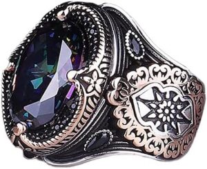 Erkekler için Mystic Topaz Yüzük - El Yapımı 925 Ayar Gümüş Yüzük, Oluşturulmuş Mystic Topaz Taşı ile - Görsel 1