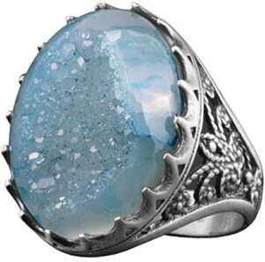 Sterling Gümüş Erkek Yüzük Drusy Kuvars  Aqua, - Parlak Taş Koleksiyonu - Görsel 1