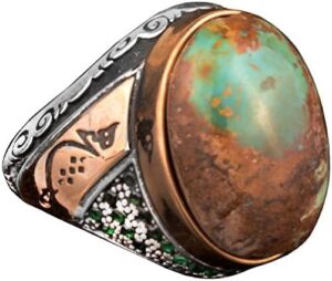 Gerçek Doğal Arizona Turkuaz Taşlı Erkek Yüzük, İslami Yüzük, 925 Ayar Gümüş Yüzük - Görsel 1