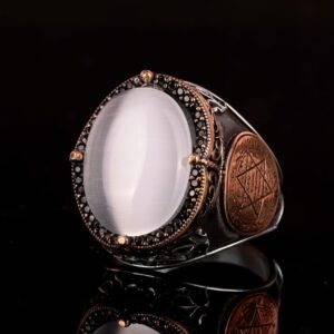 Davud Yıldızı Yüzüğü, Oluşturulmuş Taş Yüzük, 925 Ayar Gümüş Süleyman Yüzüğü (Beyaz Kedi Gözü Oluşturulmuş Taş) - Görsel 6