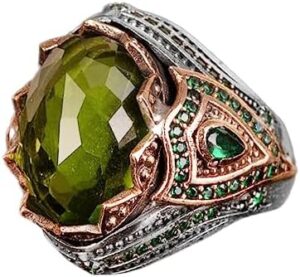 925 Ayar Gümüş Erkek Yüzük - Erkekler İçin Şık Taşlı Takı, Yapay Peridot Taşlı - Görsel 1