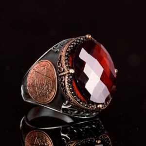 David Yıldızı Yüzüğü, Yapay Taş Yüzük, 925 Ayar Gümüş Süleyman Yüzüğü (Yapay Granat Taşı) - Görsel 6