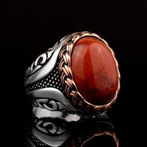 Gerçek Doğal Kan Taşı Taşlı, El Yapımı Yüzük, Sterling Gümüş Erkek Yüzüğü - Görsel 4