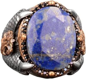 Sodalit Doğal Taş, 925 Ayar Gümüş Erkek Yüzük, Gümüş Erkek Aksesuarları, Erkek Yüzük Tasarımı, Mavi - Görsel 8