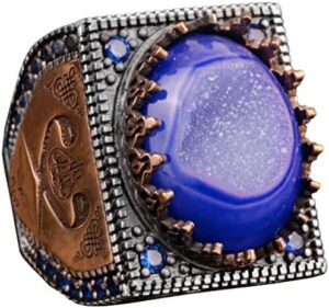 Gerçek Doğal Mavi Druzy Kuvars Taşı Erkek Yüzük, Erkekler İçin Doğum Taşı Yüzüğü, 925 Ayar Gümüş Yüzük - Görsel 1