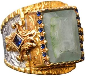 Doğal Akuamarin Taşlı El Yapımı Yüzük, Altın Kaplama Sterlin Gümüş Erkek Yüzüğü - Sakinlik ve Cesaret Sembolü - Görsel 1