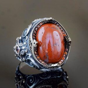 Gerçek Doğal Kan Taşlı Yüzük, Erkekler İçin Minimalist Yüzük, 925 Ayar Gümüş Yüzük - Görsel 5