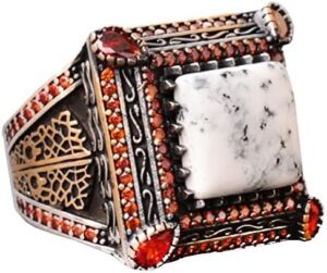 Gerçek Doğal Dentritli Akik Taş Yüzük - Gümüş Erkek Sultan Yüzüğü - Görsel 1