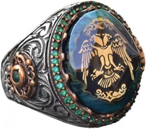 İki Başlı Kartal Yüzüğü, El Yapımı Kral Yüzüğü, 925 Ayar Katı Gümüş Hayvan Yüzüğü Erkekler İçin - Görsel 1