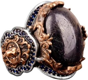Gerçek Doğal Safir Taşlı Yüzük, Aslan Yüzüğü, 925 Ayar Gümüş Erkek Yüzüğü - Görsel 1