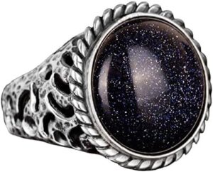 El Yapımı Erkek Yüzüğü, 925K Saf Gümüş Yüzük, Mavi Altın Yıldız Taşı - Görsel 1