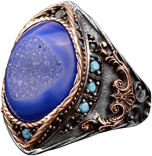 Gerçek Doğal Druzy Kristal Kuvars Taş Yüzük, 925 Ayar Gümüş Yüzük Erkekler için