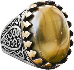 Yeşil Doğal Jasper Taşlı Yüzük Erkekler için, Gümüş Yeşil Jasper Yüzük, 925 Ayar Gümüş Erkek Yüzüğü, Büyük Yüzük - Görsel 1