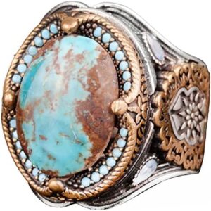 925 Doğal Arizona Turkuaz Taş Yüzük, Oval Sterlin Gümüş Yüzük - Görsel 1