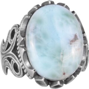 925 Ayar Katı Gümüş Erkek Yüzük - Doğal Taş Seçeneği ile El Yapımı Tasarım (Larimar) - Görsel 1