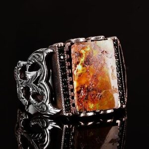 Dikdörtgen Sterlin Gümüş Yüzük, 925 Doğal Arizona Turkuaz Taş Yüzük (Stil-5) - Görsel 4