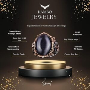 Siyah Kedi Gözlü Oluşturulmuş Taş Yüzük, 925 Ayar Gümüş Yaratılmış Taş Yüzükler - Çeşitli, Denizci Çapa Gümüş Yüzük Koleksiyonu - Görsel 2