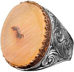 Gerçek Doğal Kehribar Taşlı Yüzük, 925 Ayar Gümüş Yüzük, Büyük Gümüş Yüzük - Görsel 1