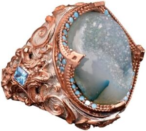 Gerçek Doğal Drusy Kristal Kuvars Taş Yüzük, 925 Ayar Gümüş Yüzük Erkekler İçin