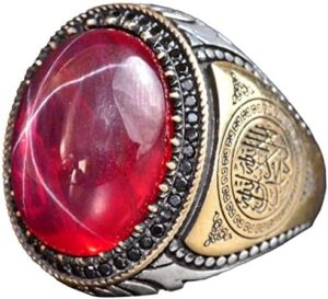 925 Ayar Gümüş Erkek Yüzük, Gerçek Doğal Taş Yüzük, İslami Yüzük (Yıldız Yakutu) - Görsel 1