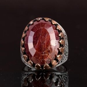 Gerçek Doğal Yakut Taşlı, 925 Ayar Gümüş Erkek Yüzük, El Yapımı Yüzük - Görsel 5