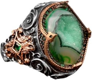 925 Ayar Gümüş Yüzük, Gerçek Doğal Drusy Kristal Kuvars Taşı Yüzük - Görsel 1