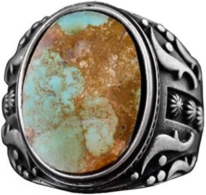 925 Ayar Gümüş Erkek Yüzük Doğal Arizona Turkuaz Taşı - Vintage Tasarım El Yapımı Takı - Görsel 1
